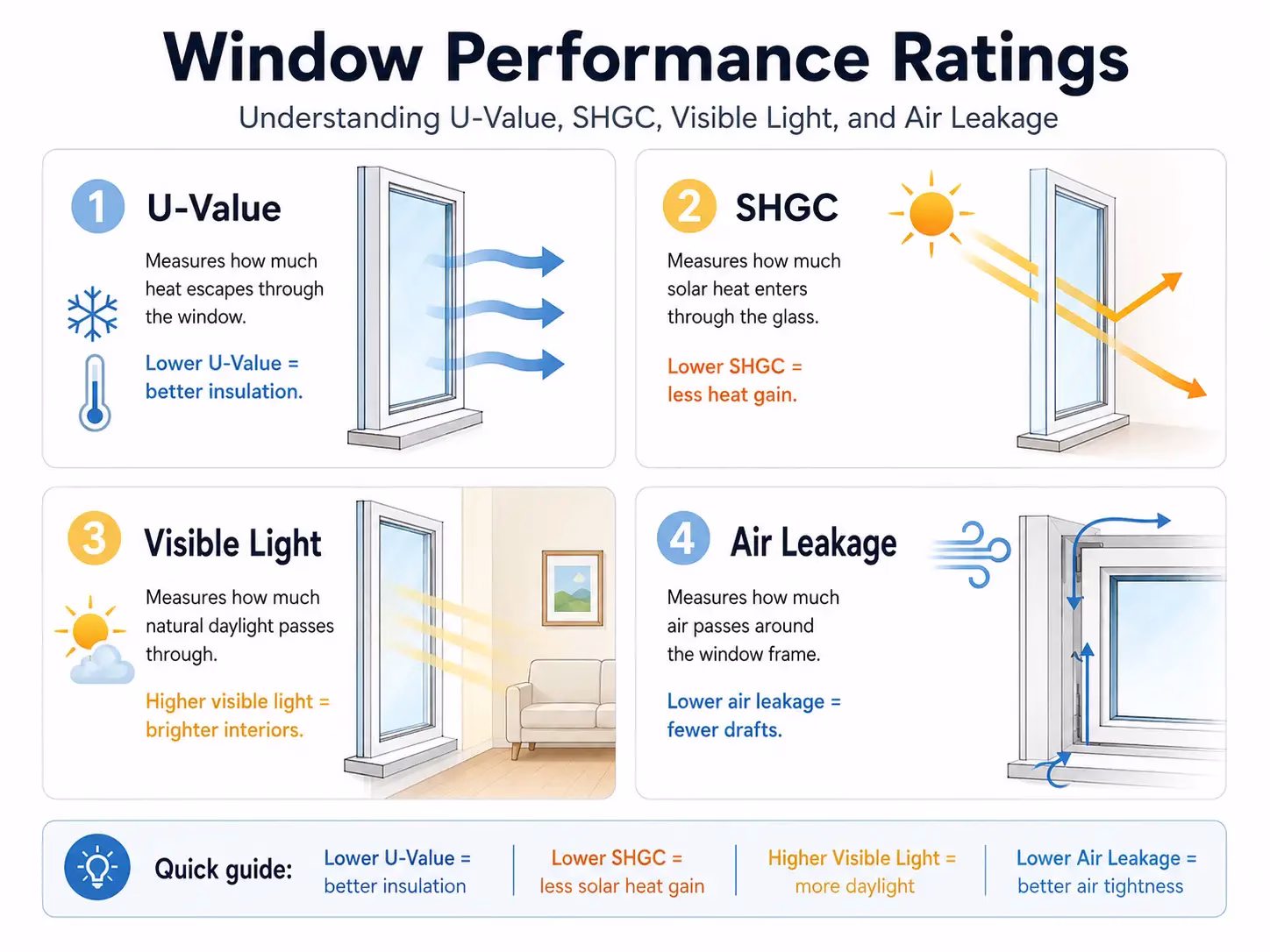 Window performance ratings including U-value and SHGC