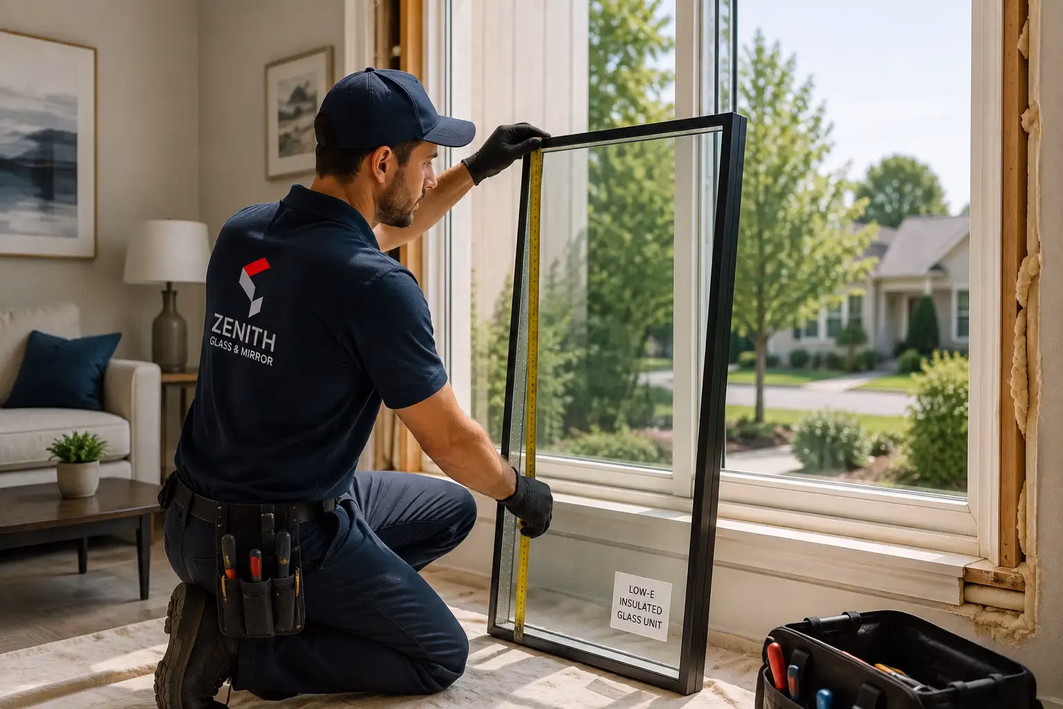 - Property owner choosing energy efficient window glass with a professional