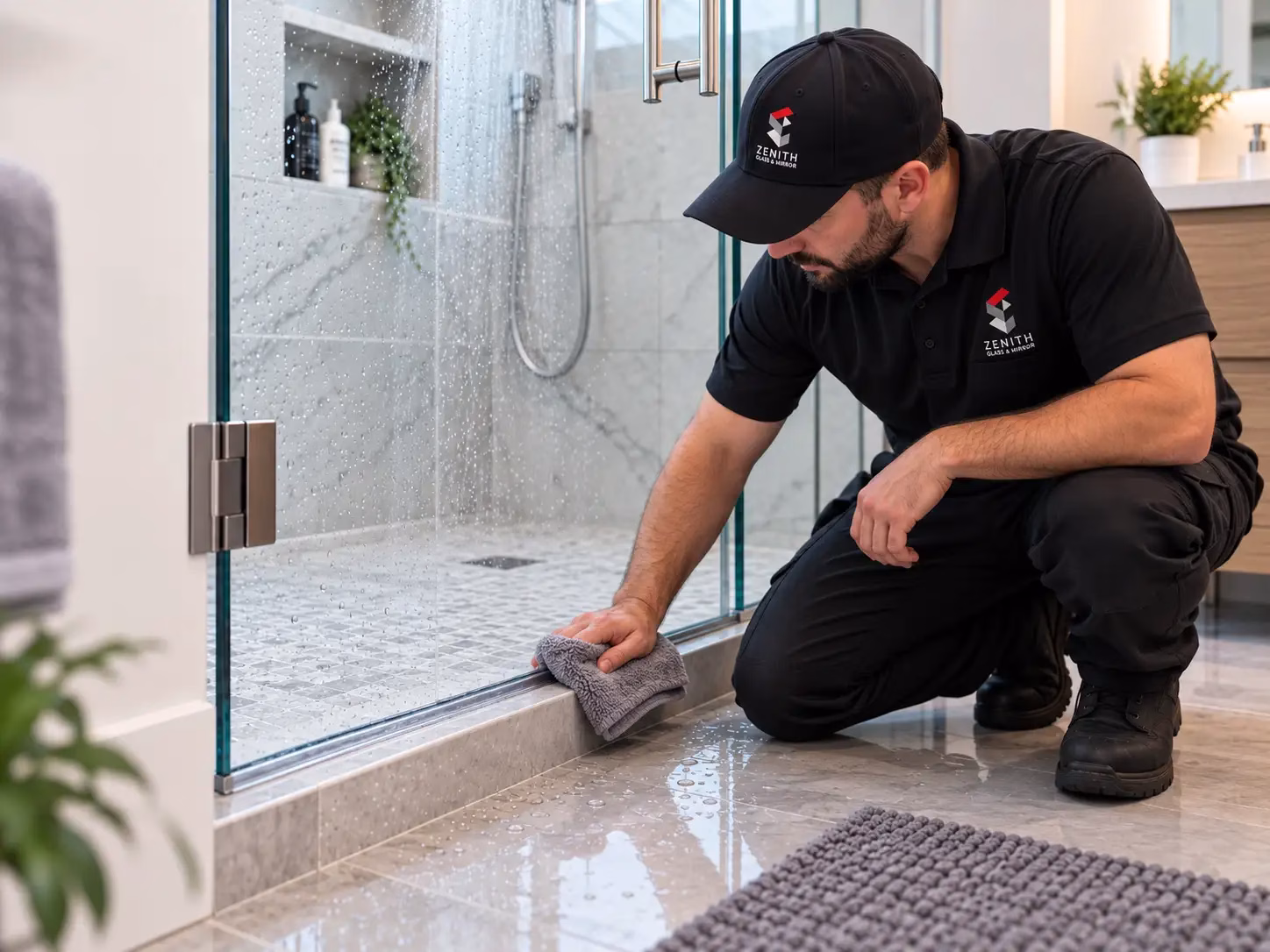 Controlled water test used to locate a leaking shower door