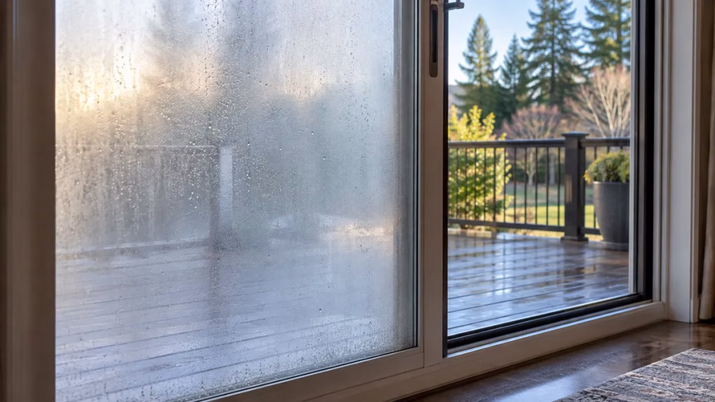 Sliding patio door with fog trapped between the panes from a failed seal