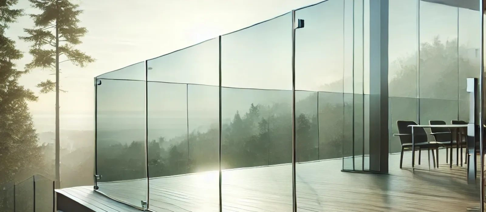 Modern outdoor patio with sleek glass railings by Zenith Glass and Mirror, offering safety and scenic views with clear tempered glass panels.